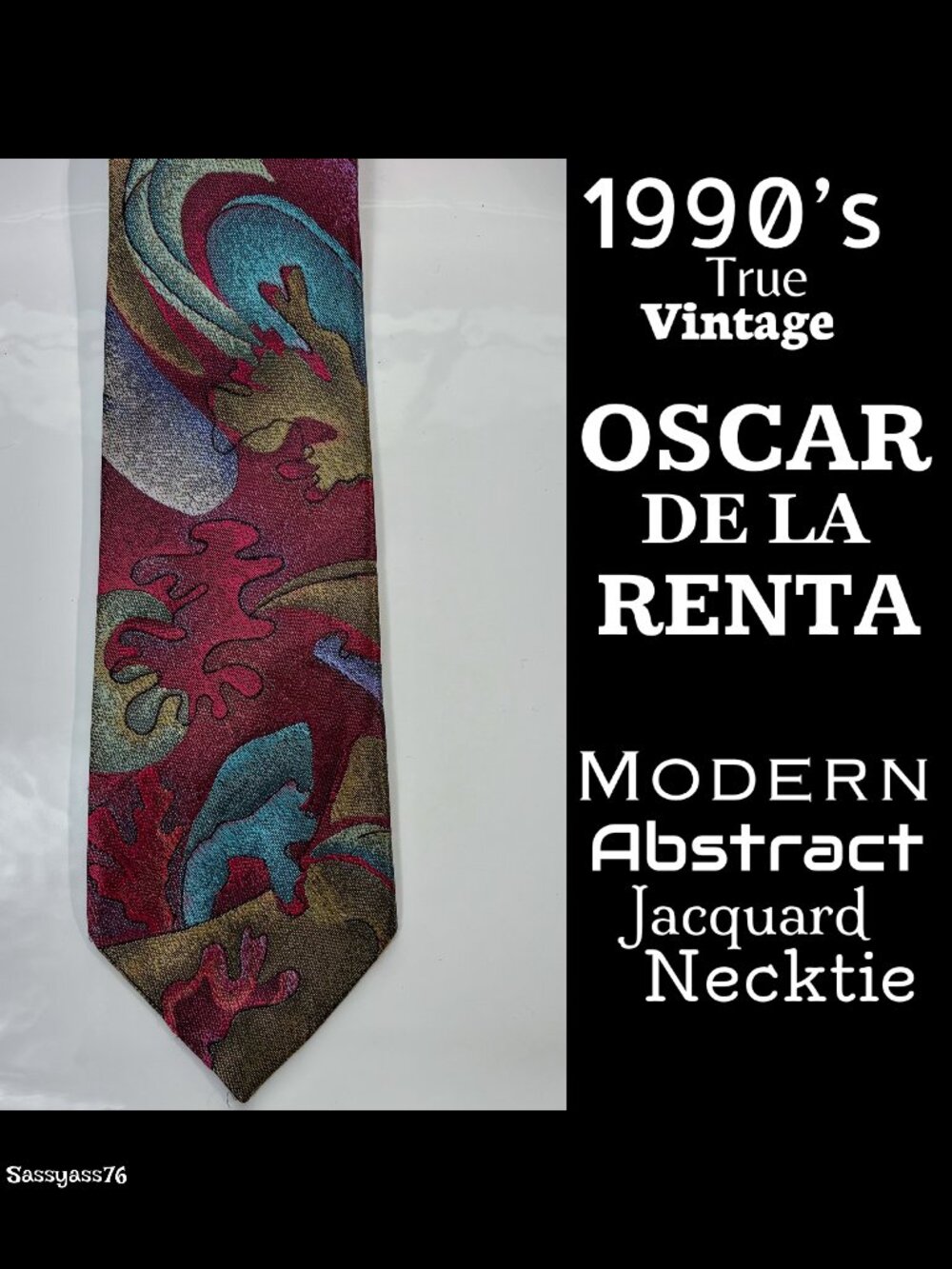 🆕VTG▪️OSCAR DE LA RENTA▪️1990's Modern Abstract Jacquard Artistic Necktie